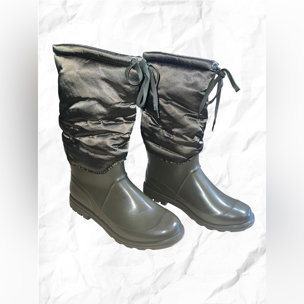 D&G Dolce & Gabbana Khaki Rubber and Nylon Wellington Rain Boots - Picture 11 of 13